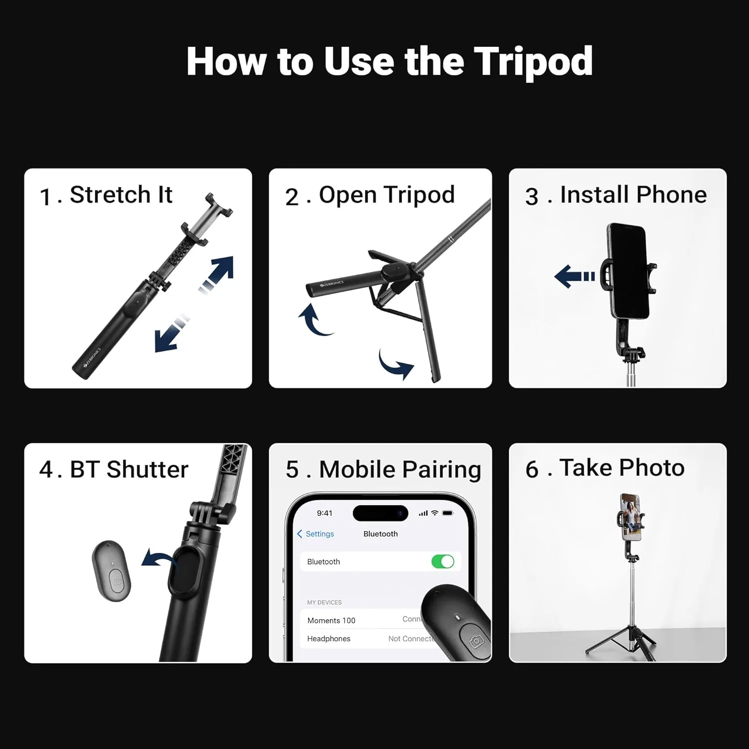 Zebronics Selfie Stick with Tripod Stand and Detachable Bluetooth Shutter Button view 7